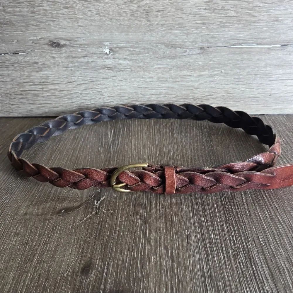 Hollister Woven Braided Leather Belt - Brown, Medium/Large